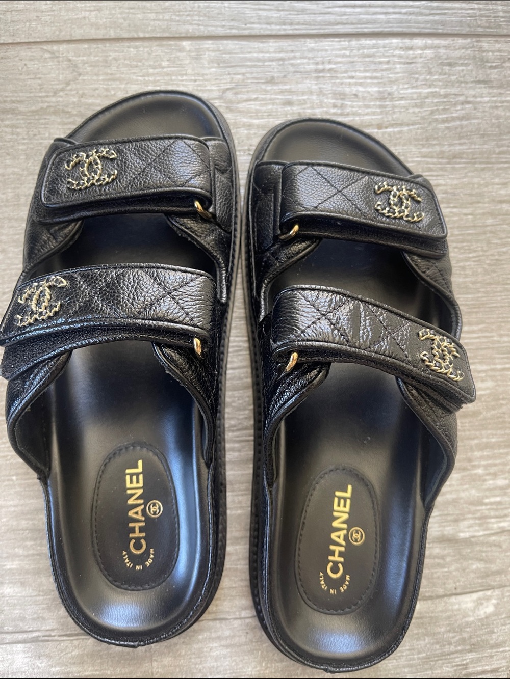 Chanel Grained Calfskin Velcro Sandal/ Slides - Picture 10 of 12